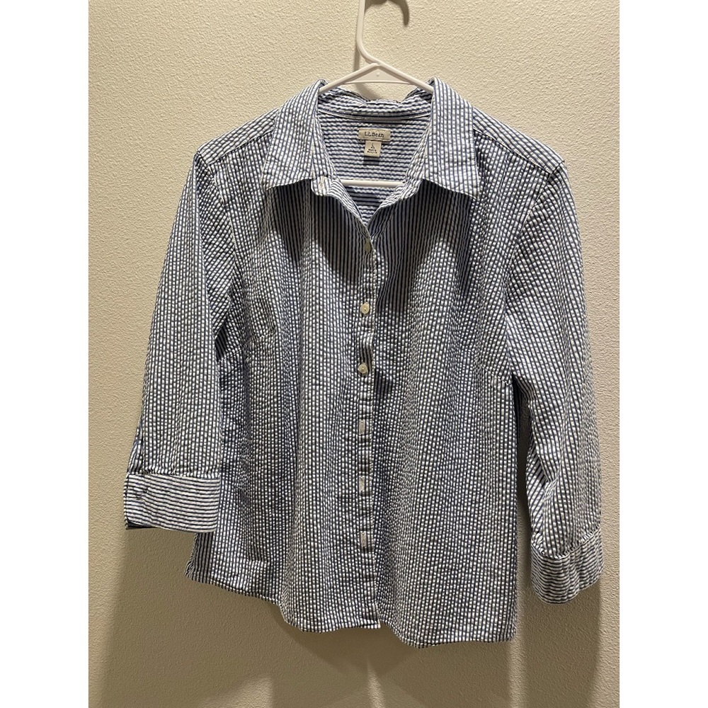 LL Bean Seersucker Women’s Button Up with 1/2 Sleeves